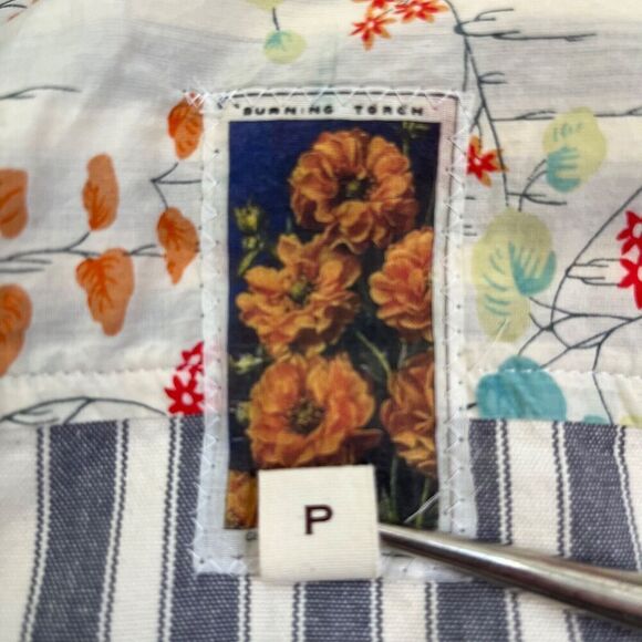 Vtg Anthropologie Burning Torch Blazer S Grey White Striped Jacket Cotton Y2K - Picture 6 of 10